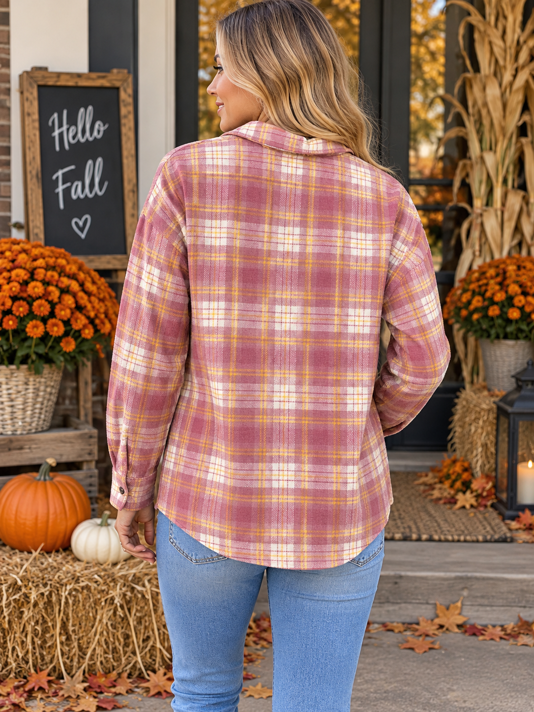🌸 Golden Rose Plaid Shacket