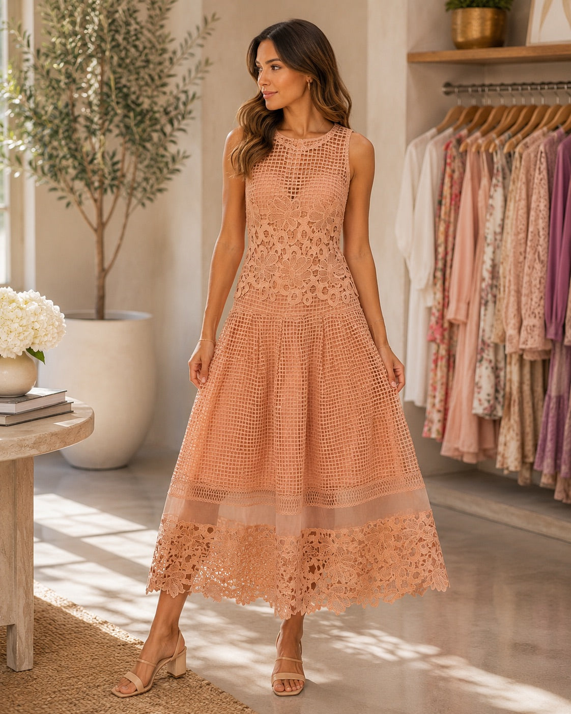 Dusty Rose Crochet Dress