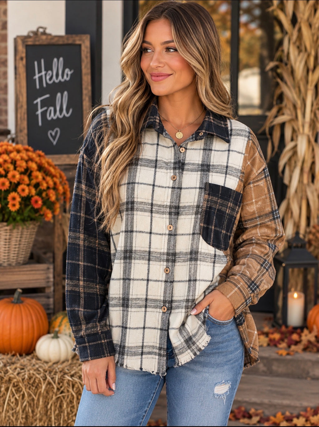 🍂 Cozy Contrast Plaid Shacket