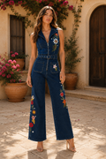 Painted Petals Denim Jumpsuit
