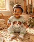 Green Puppy Stripe Romper