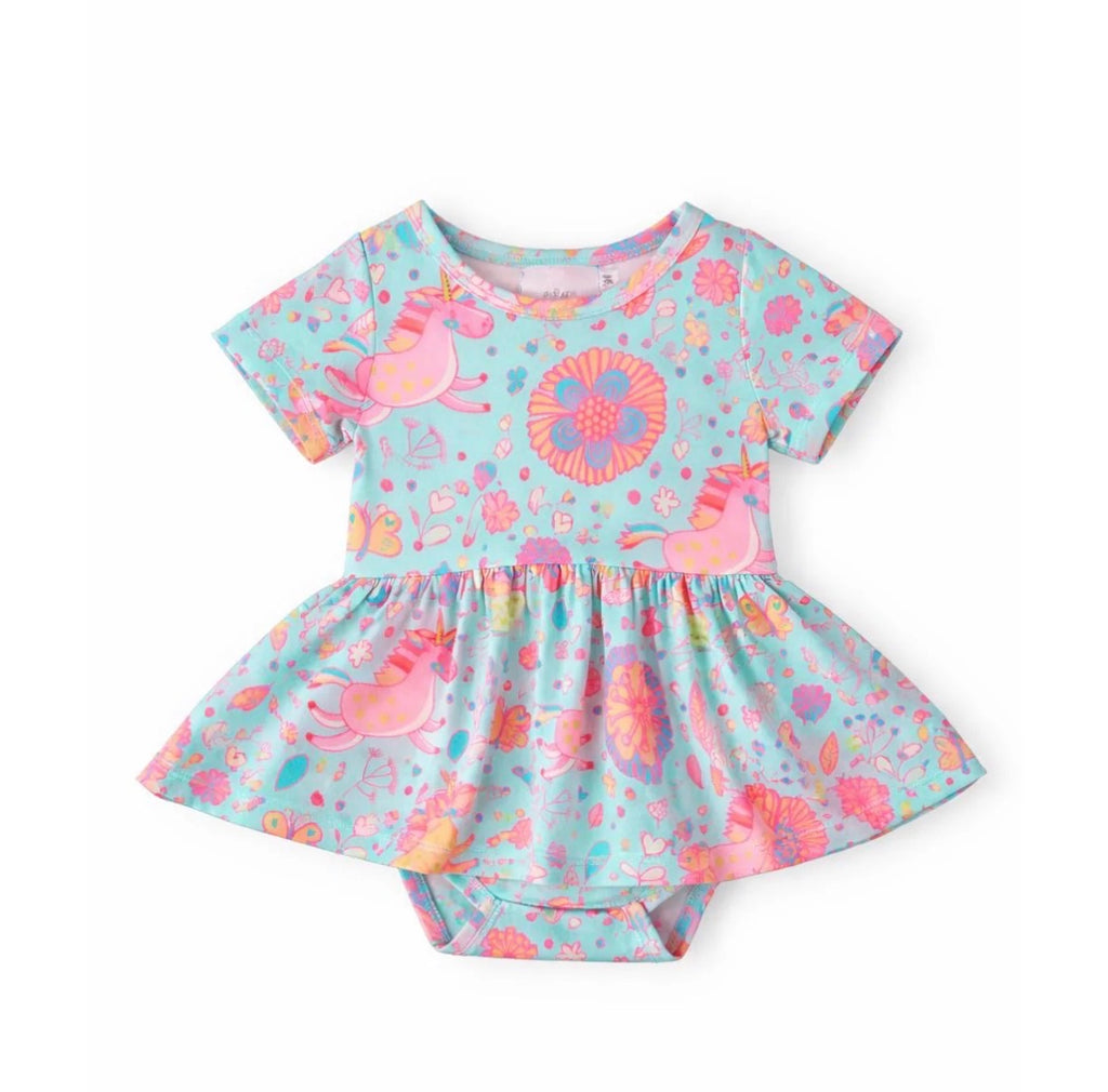 Blue Retro Unicorn Twirl Dress
