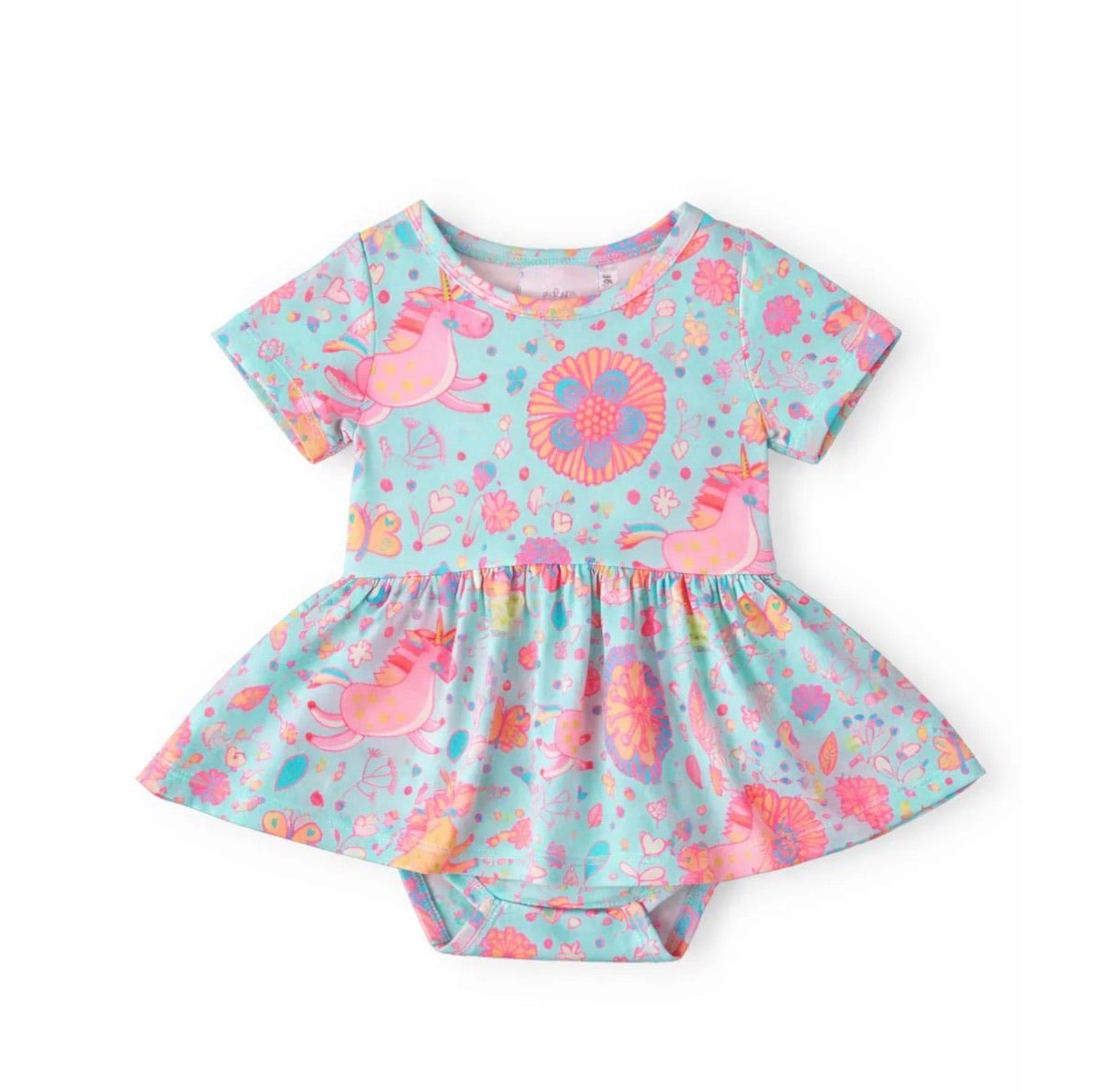 Blue Retro Unicorn Twirl Dress