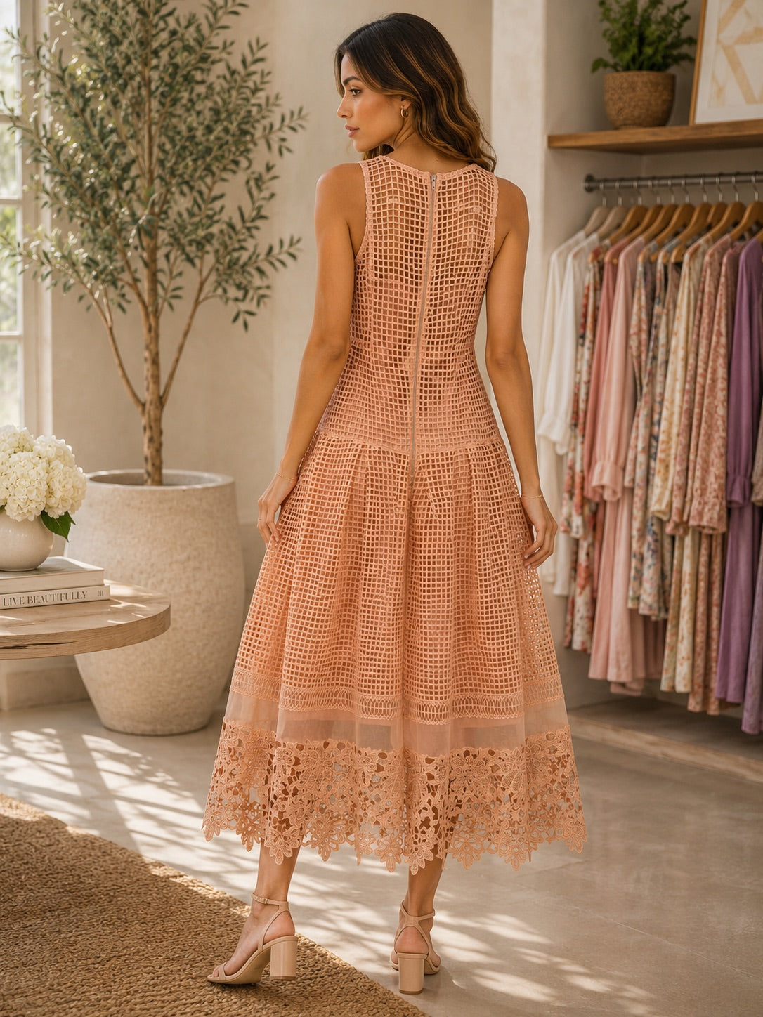 Dusty Rose Crochet Dress