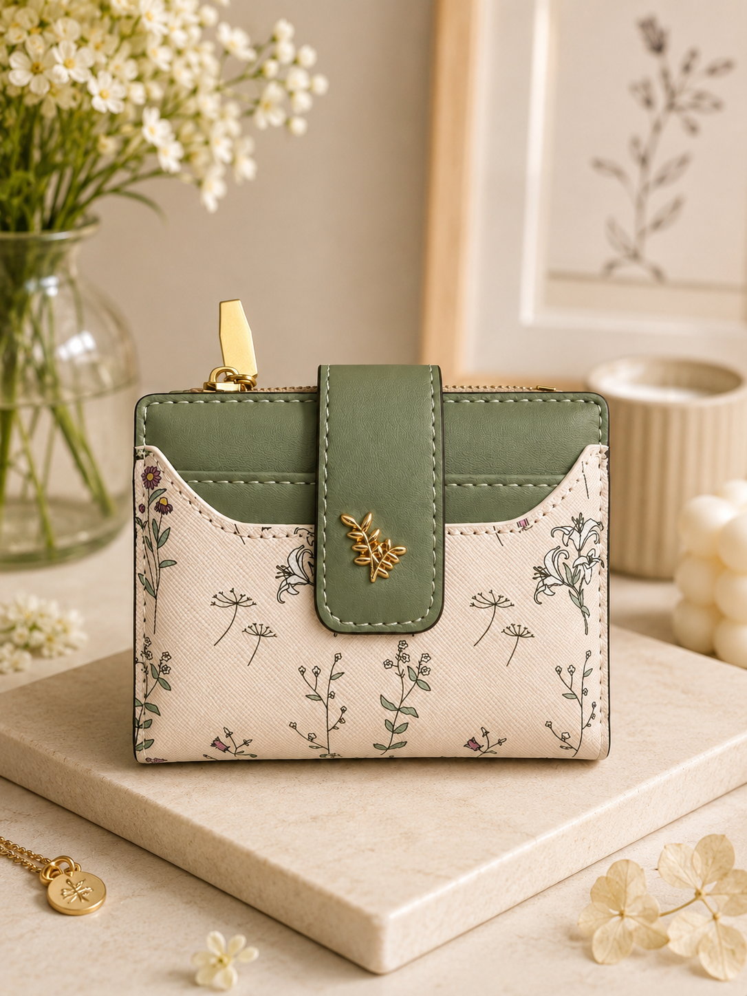 Green Floral Wallet
