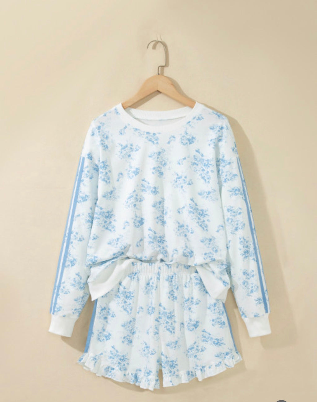 Blue Floral Ruffle Lounge Set