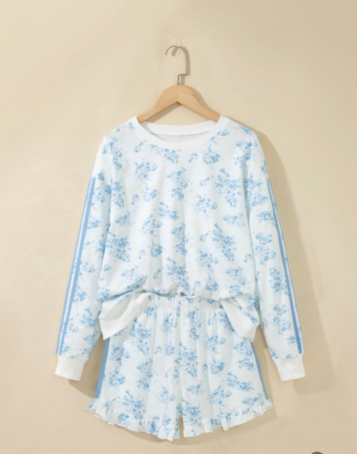 Blue Floral Ruffle Lounge Set