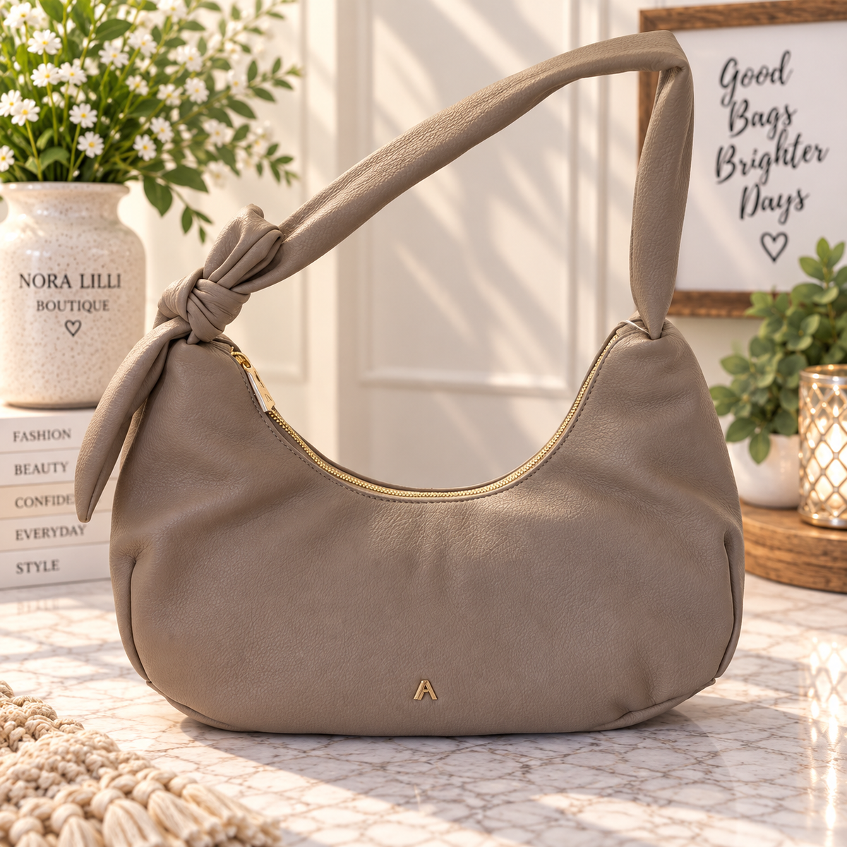 🤎 Soft Taupe Knotted Shoulder Ba