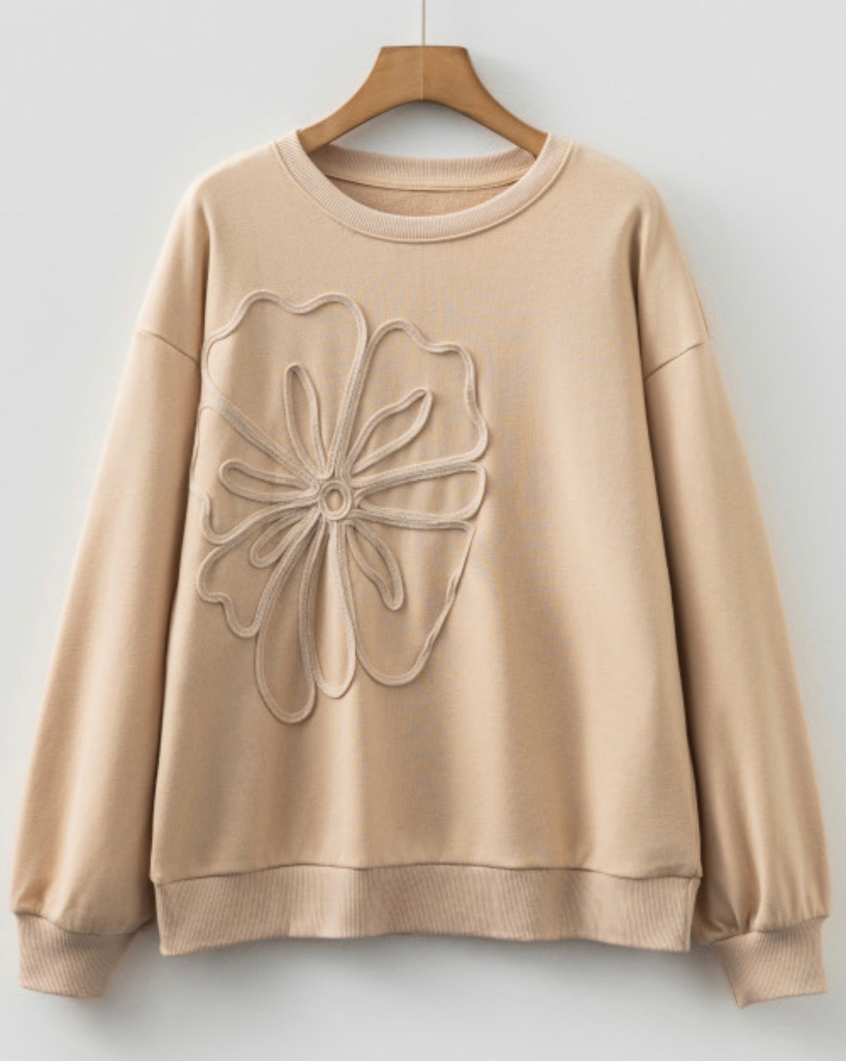 Neutral Floral Appliqué Sweatshirt