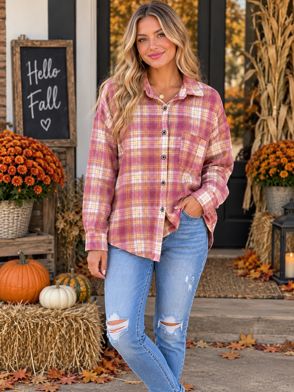 🌸 Golden Rose Plaid Shacket