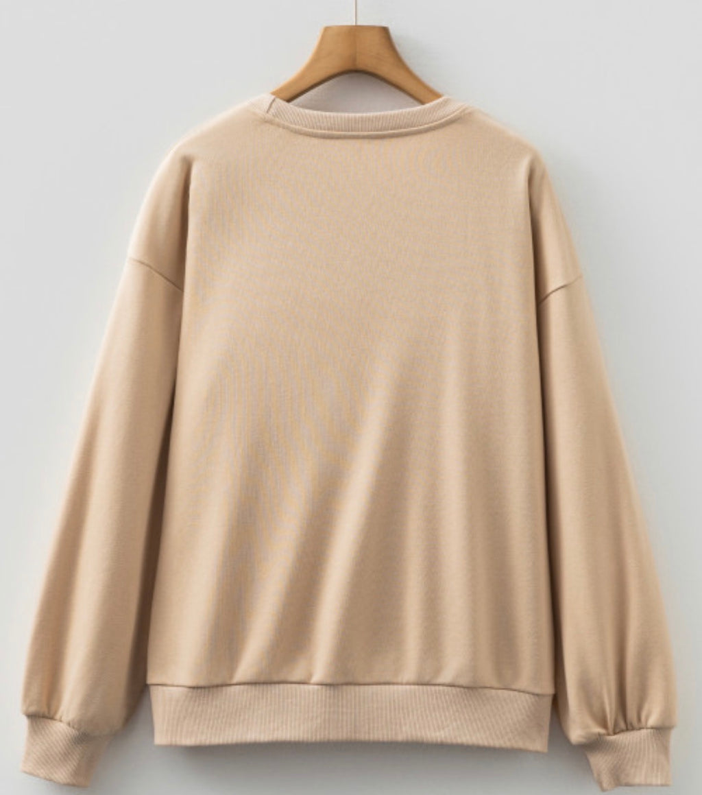 Neutral Floral Appliqué Sweatshirt