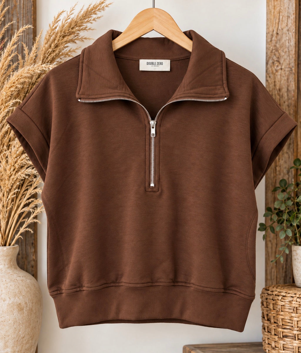 🤎 Mocha Half-Zip Layered Pullover