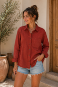 Rustic Charm Button-Up Top
