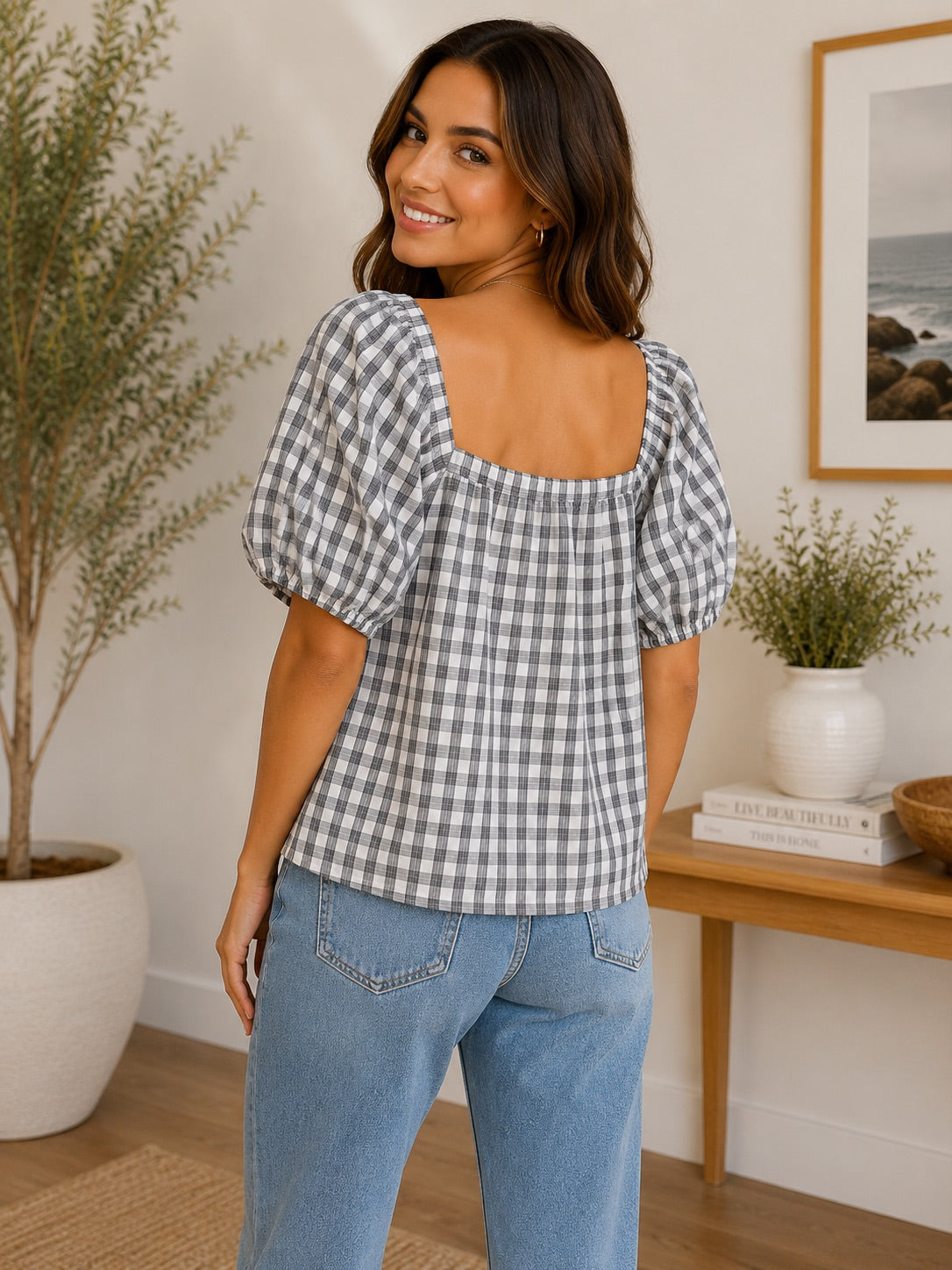 Boho Patch Plaid Blouse