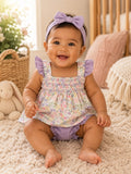 Purple Floral Smocked Ruffle Dress