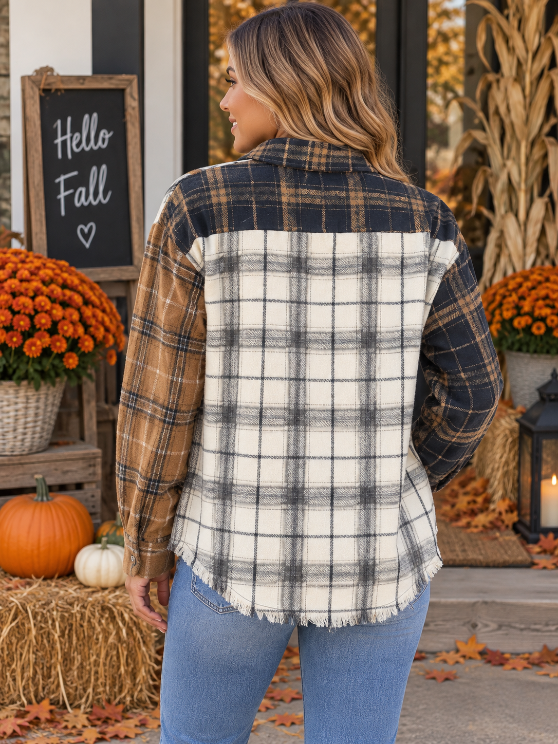 🍂 Cozy Contrast Plaid Shacket