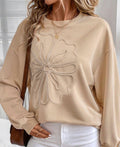 Neutral Floral Appliqué Sweatshirt