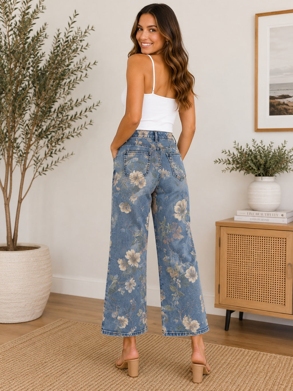 Denim Floral Jeans