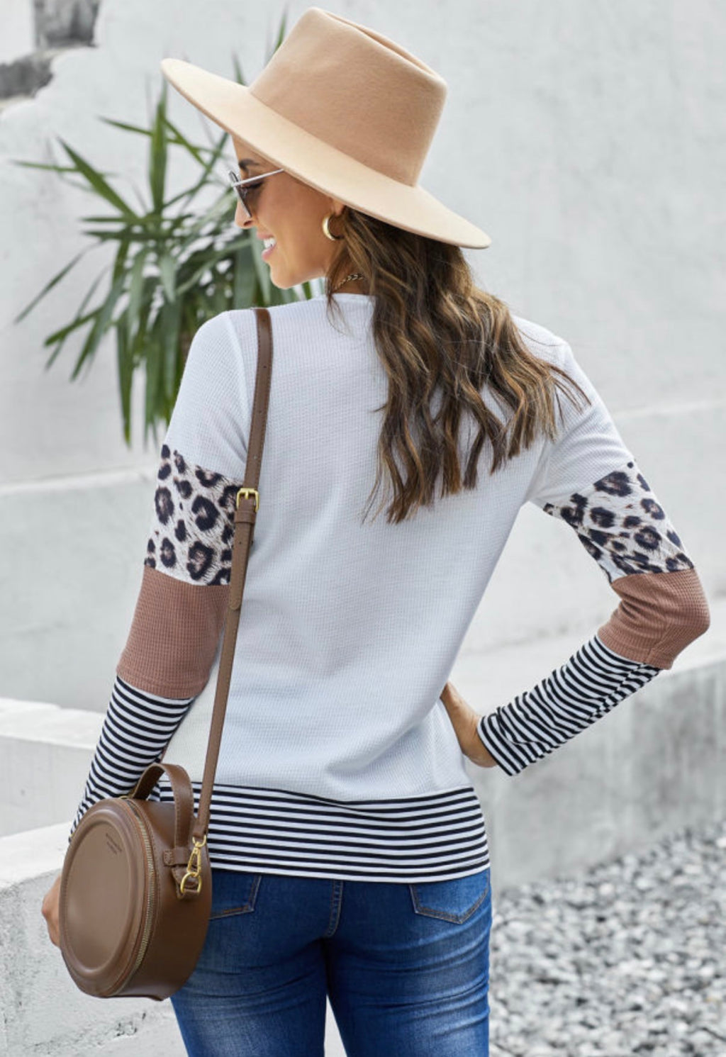 Mixed Print Waffle-Knit Top