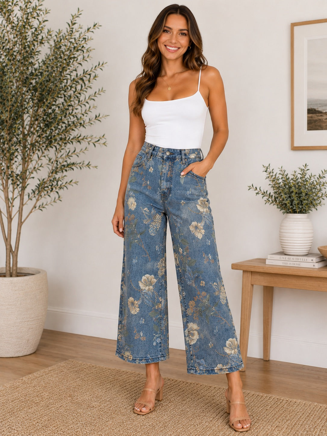 Denim Floral Jeans