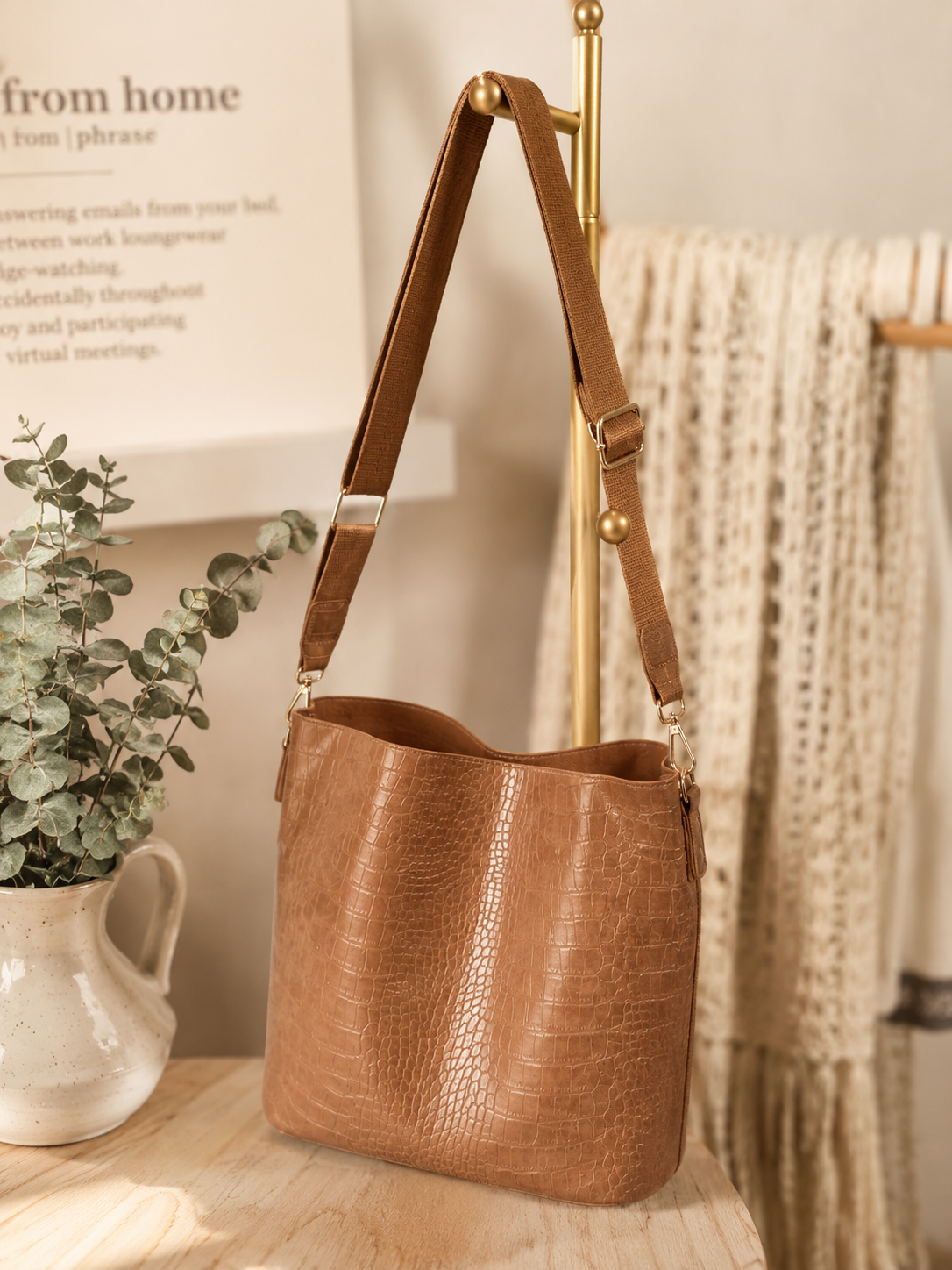 Camel Colored Bucket Bag