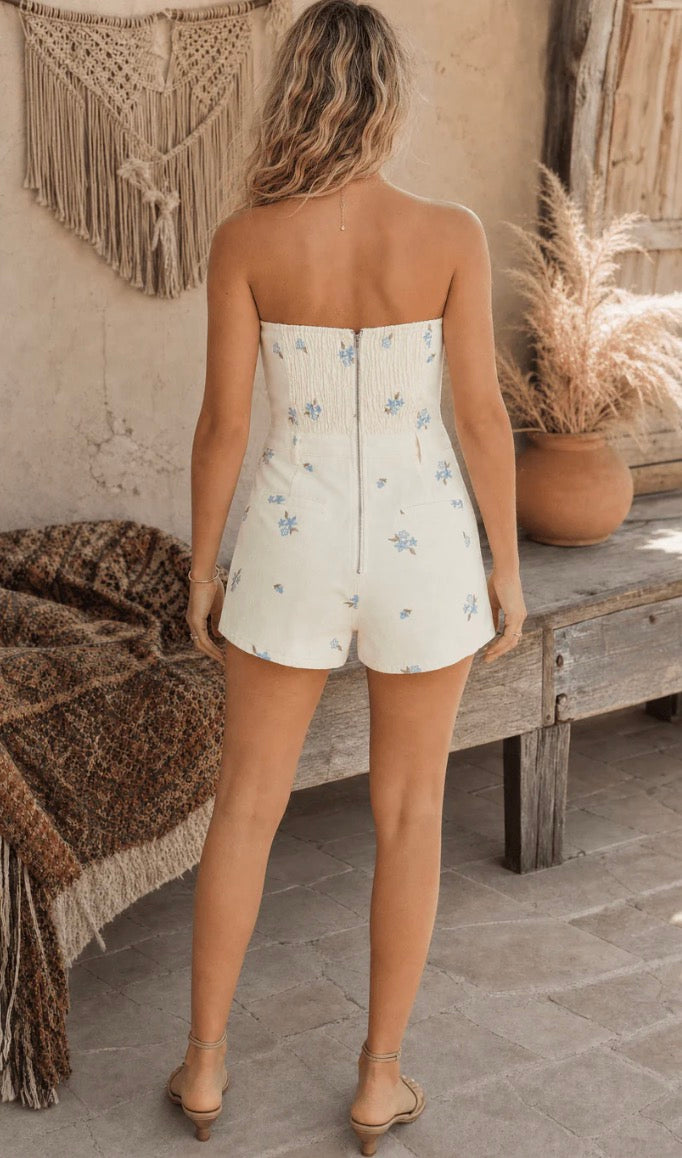 Ditsy Floral Denim Romper
