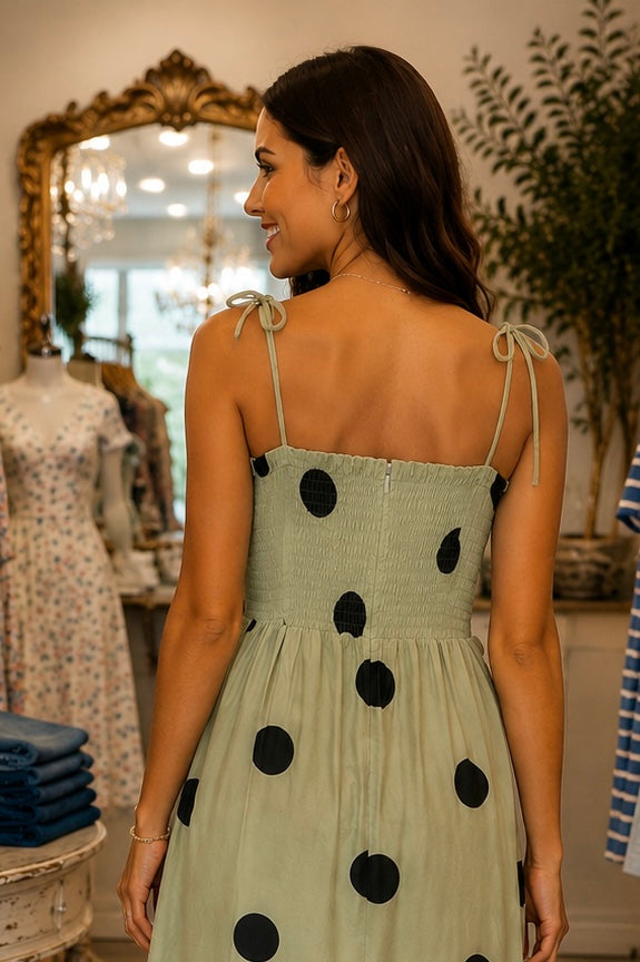 Green Dress With Black Polka Dots
