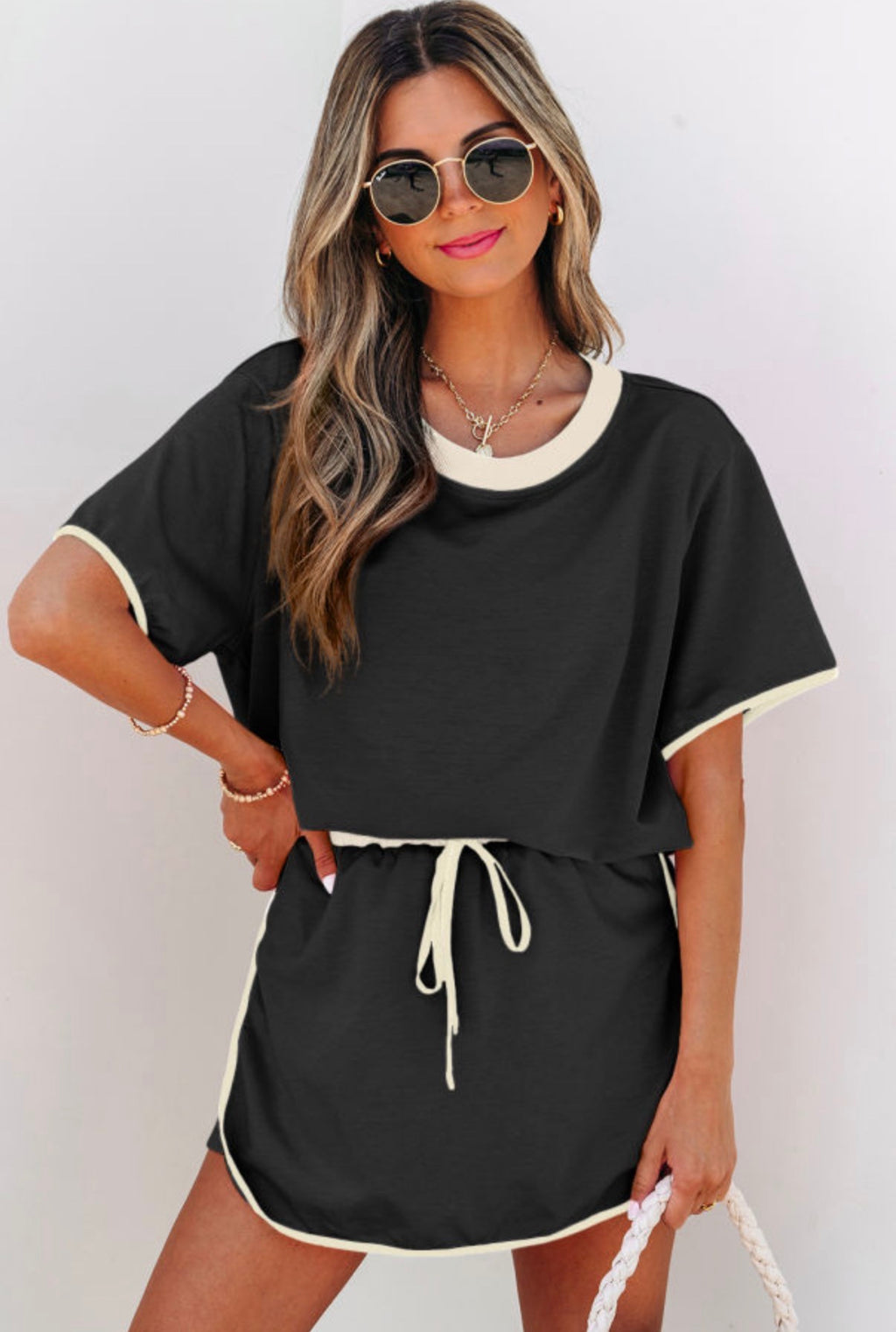 Drop Shoulder Shirt And Skort Set