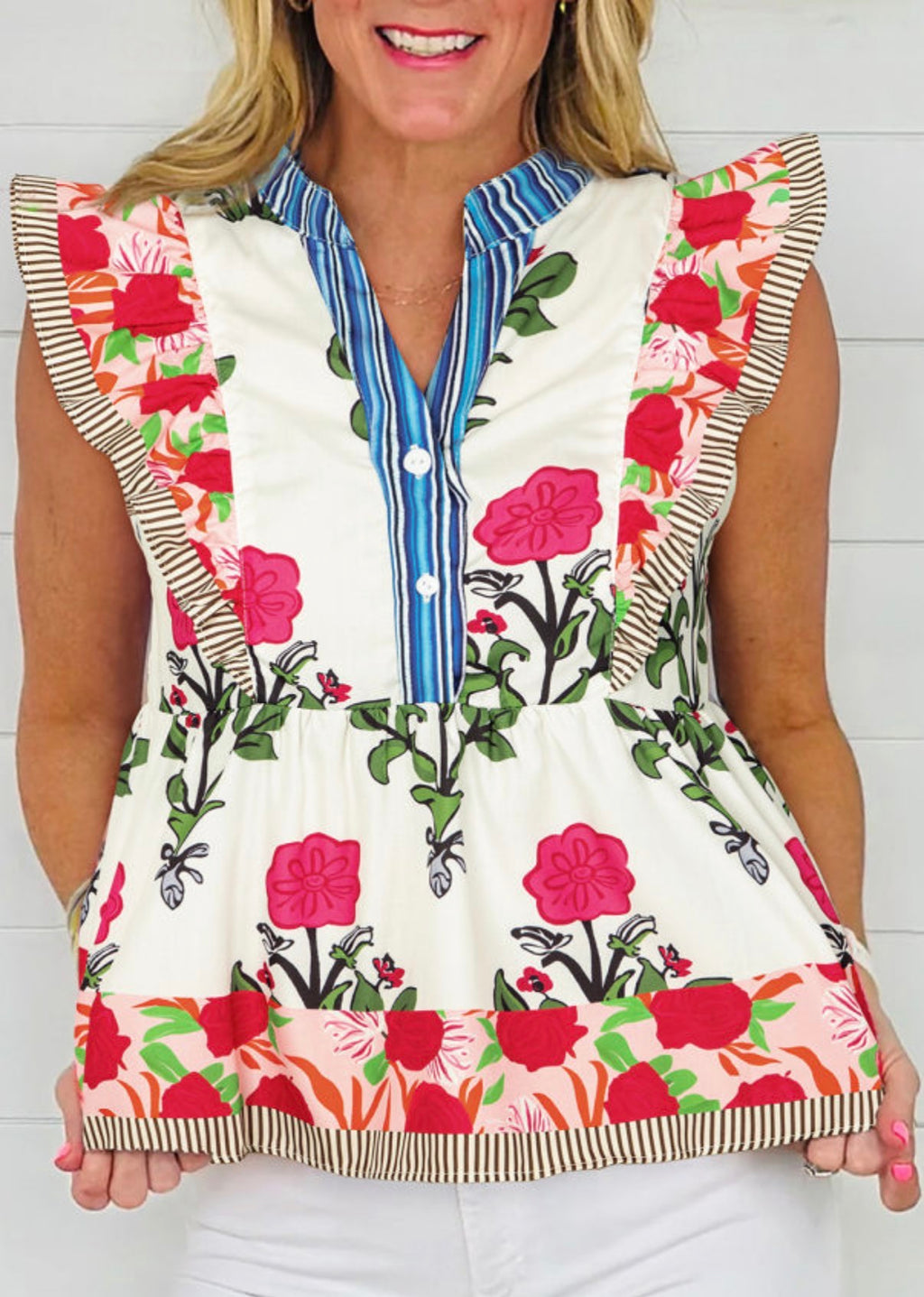 Floral Print Flutter Blouse
