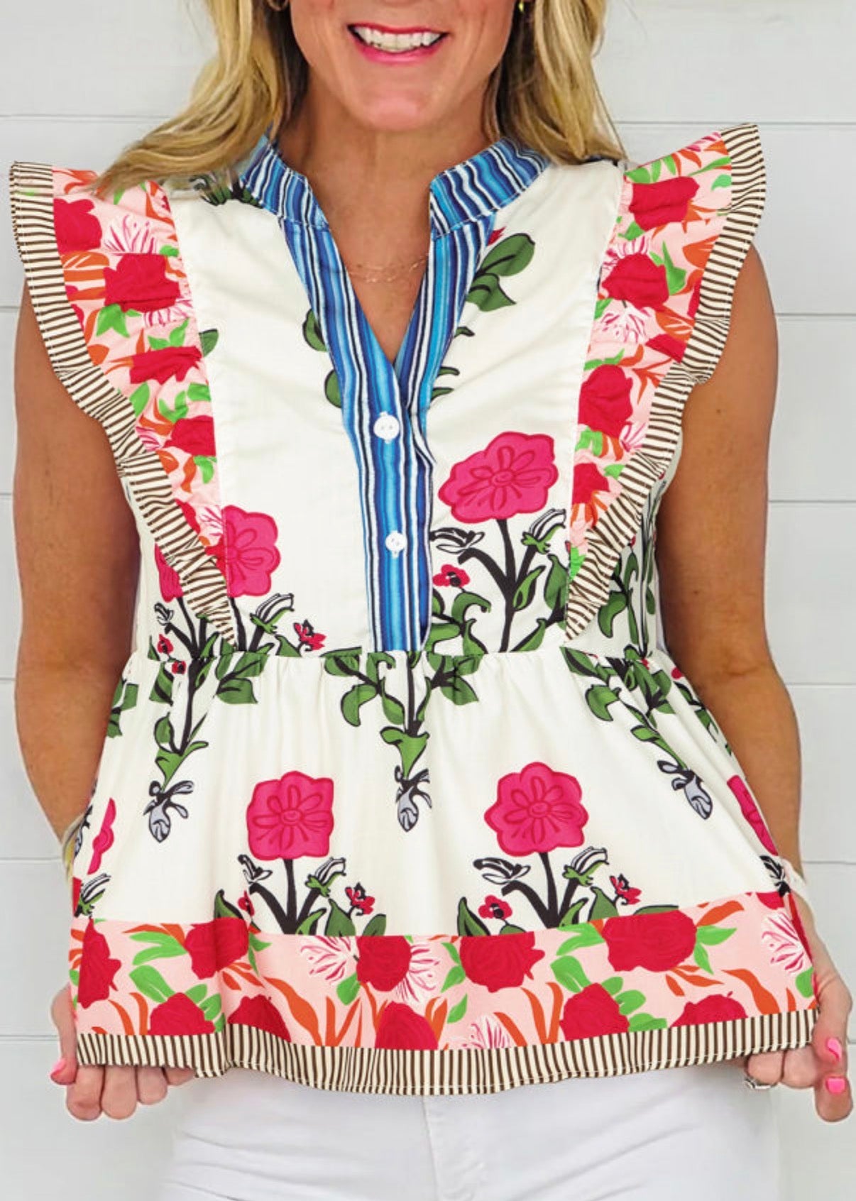 Floral Print Flutter Blouse