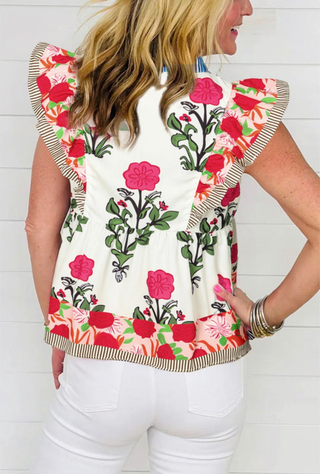 Floral Print Flutter Blouse