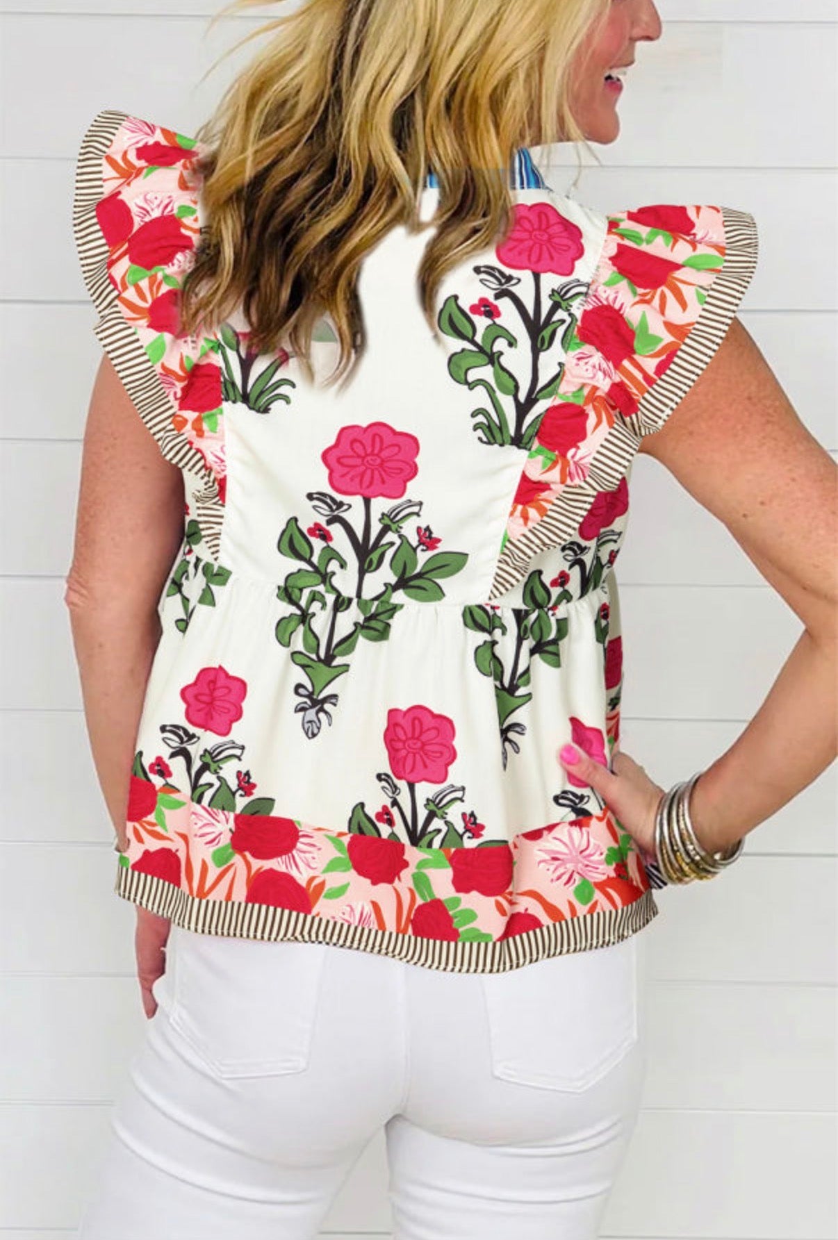 Floral Print Flutter Blouse