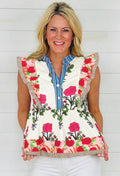 Floral Print Flutter Blouse