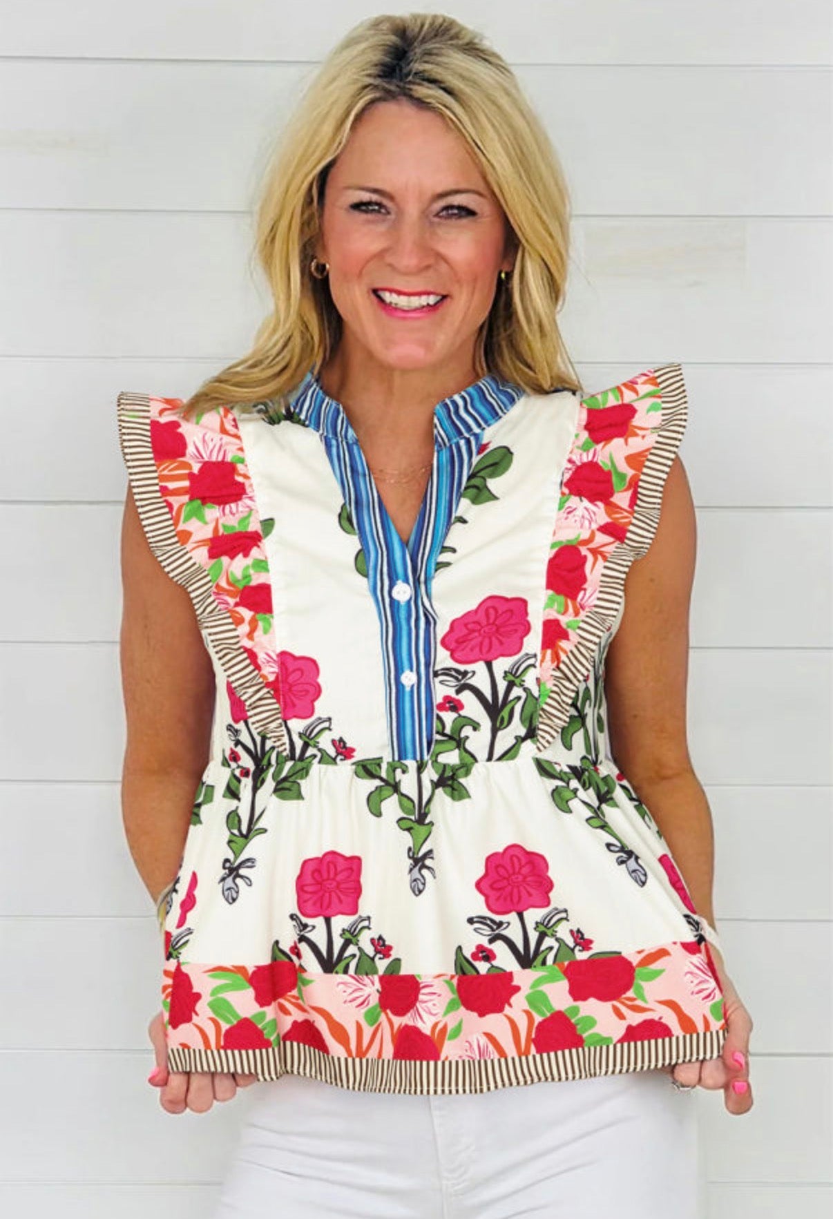 Floral Print Flutter Blouse