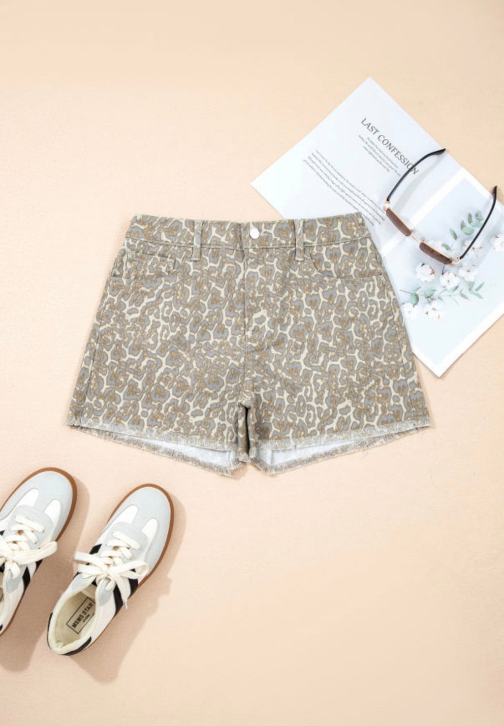 Raw Edge Leopard Denim Shorts