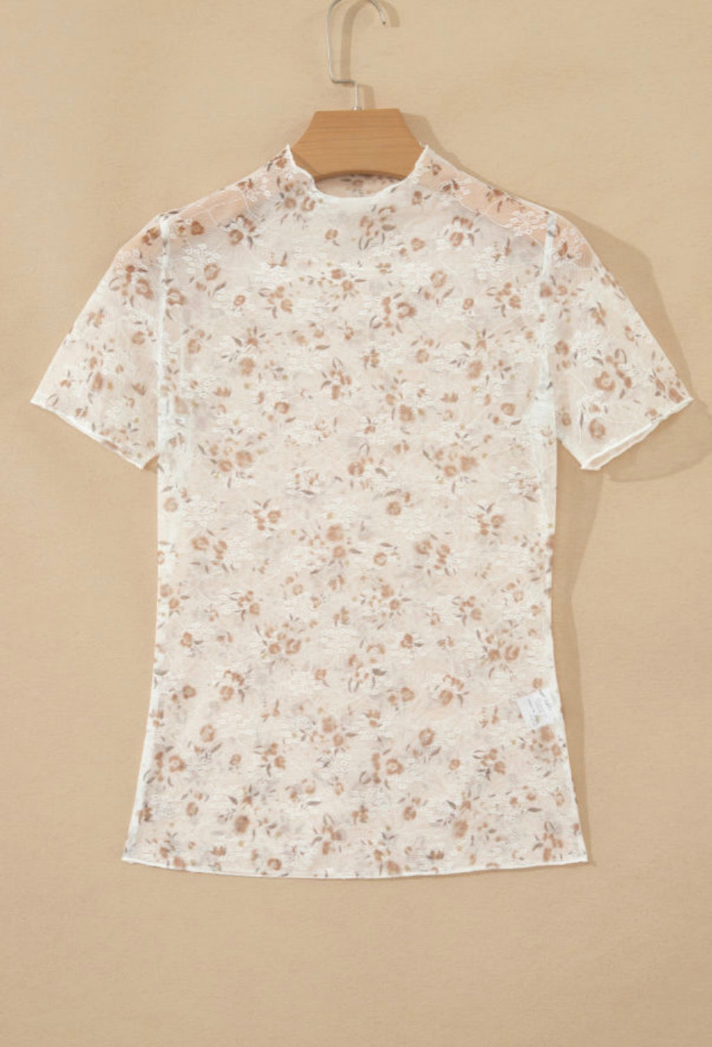 Brown Floral Mesh Top
