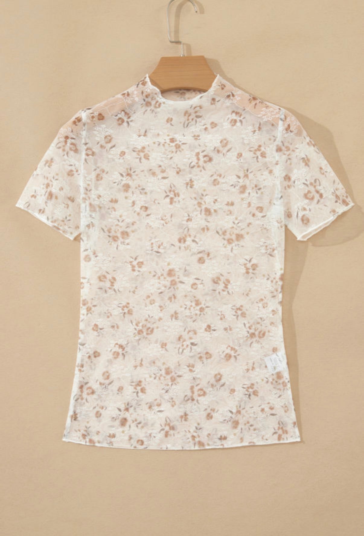 Brown Floral Mesh Top