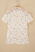Brown Floral Mesh Top