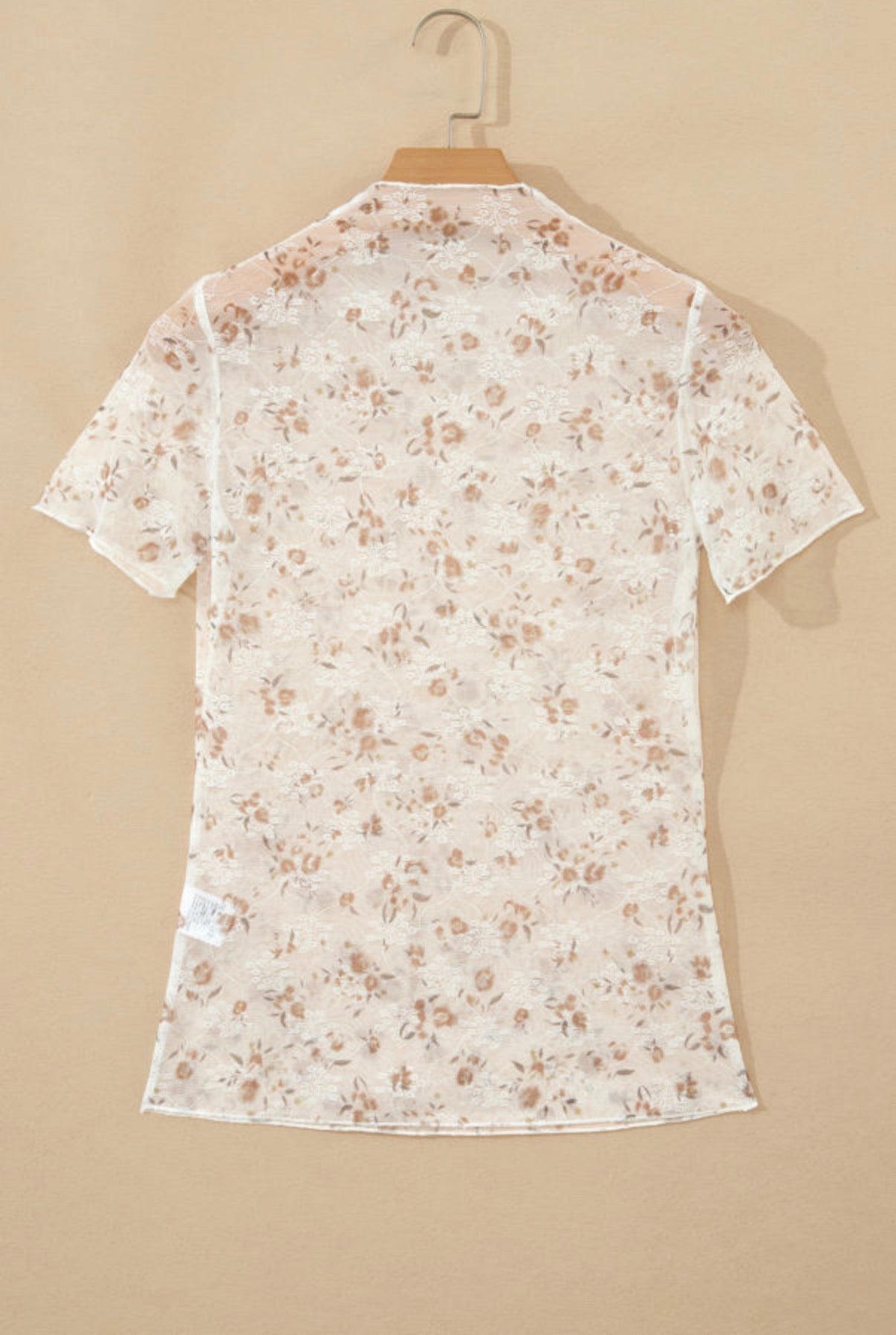 Brown Floral Mesh Top