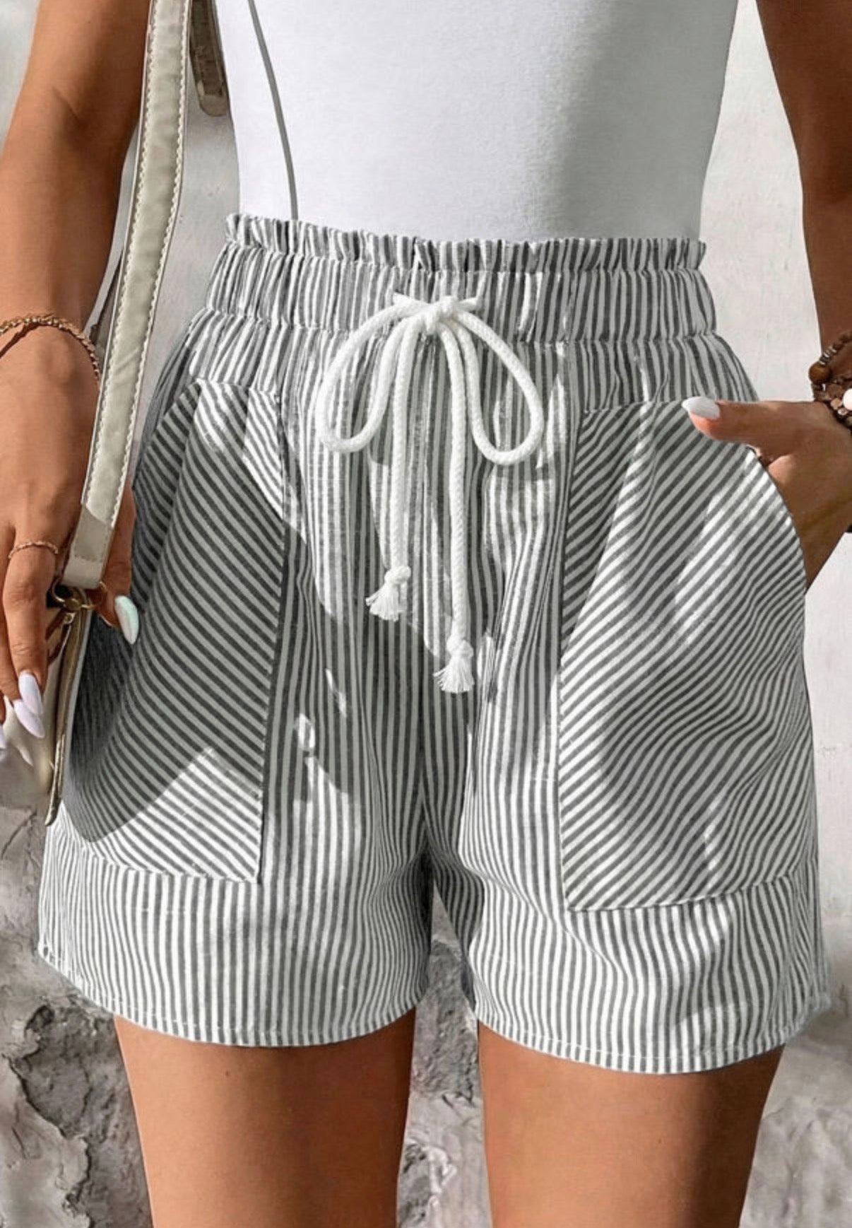 Gray Stripe Pocket Shorts