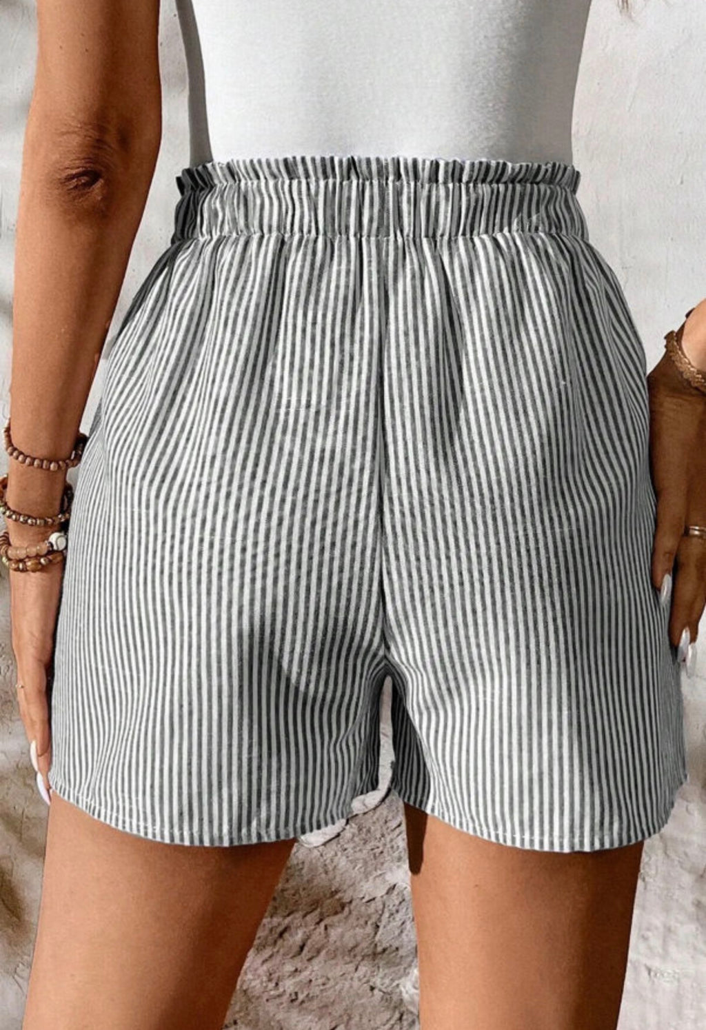 Gray Stripe Pocket Shorts