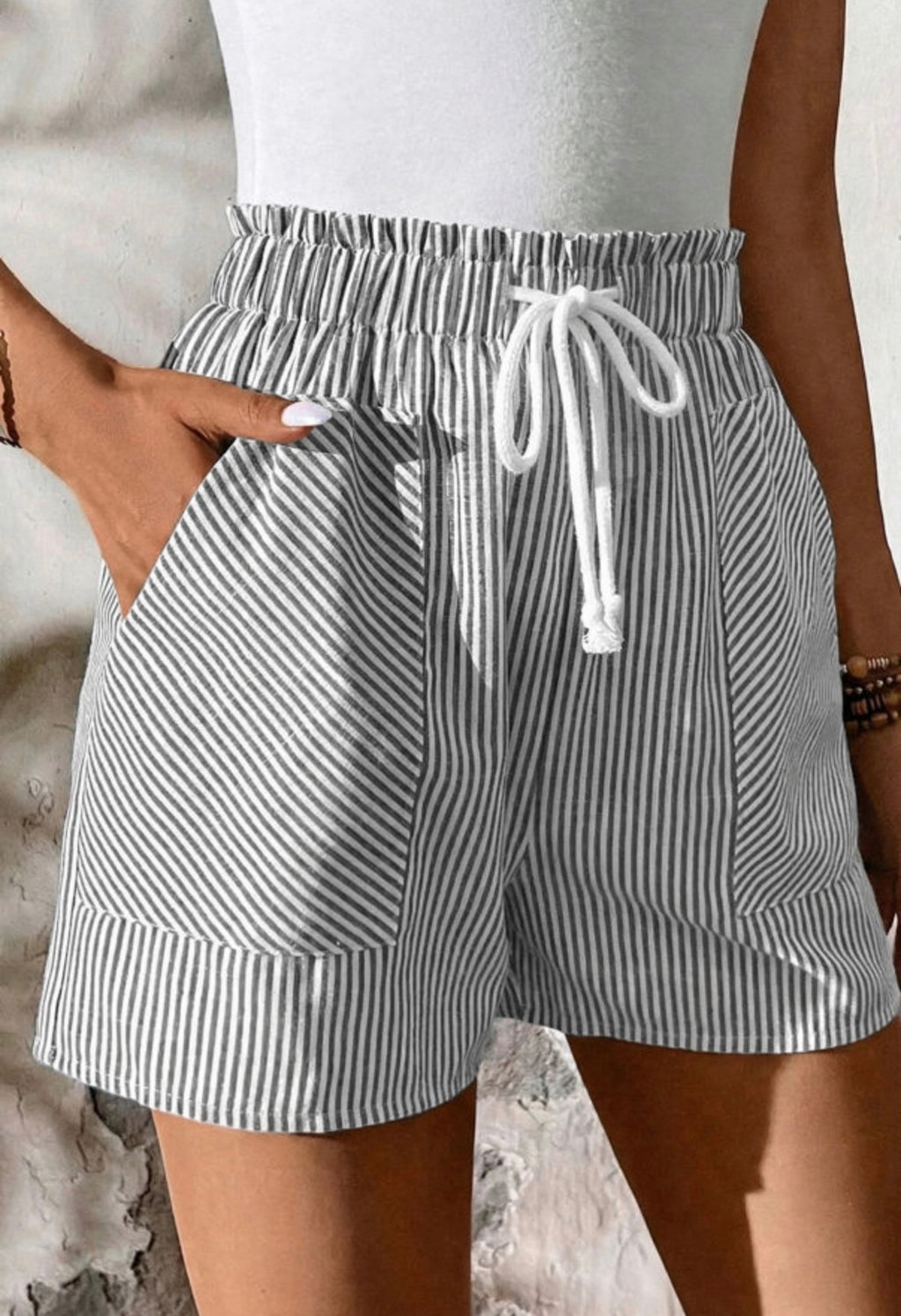Gray Stripe Pocket Shorts