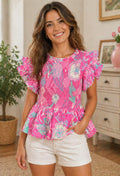 Pink Paradise Smocked Floral Blouse