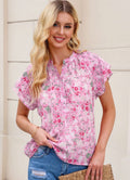 Pink Floral Mandarin Collar Top