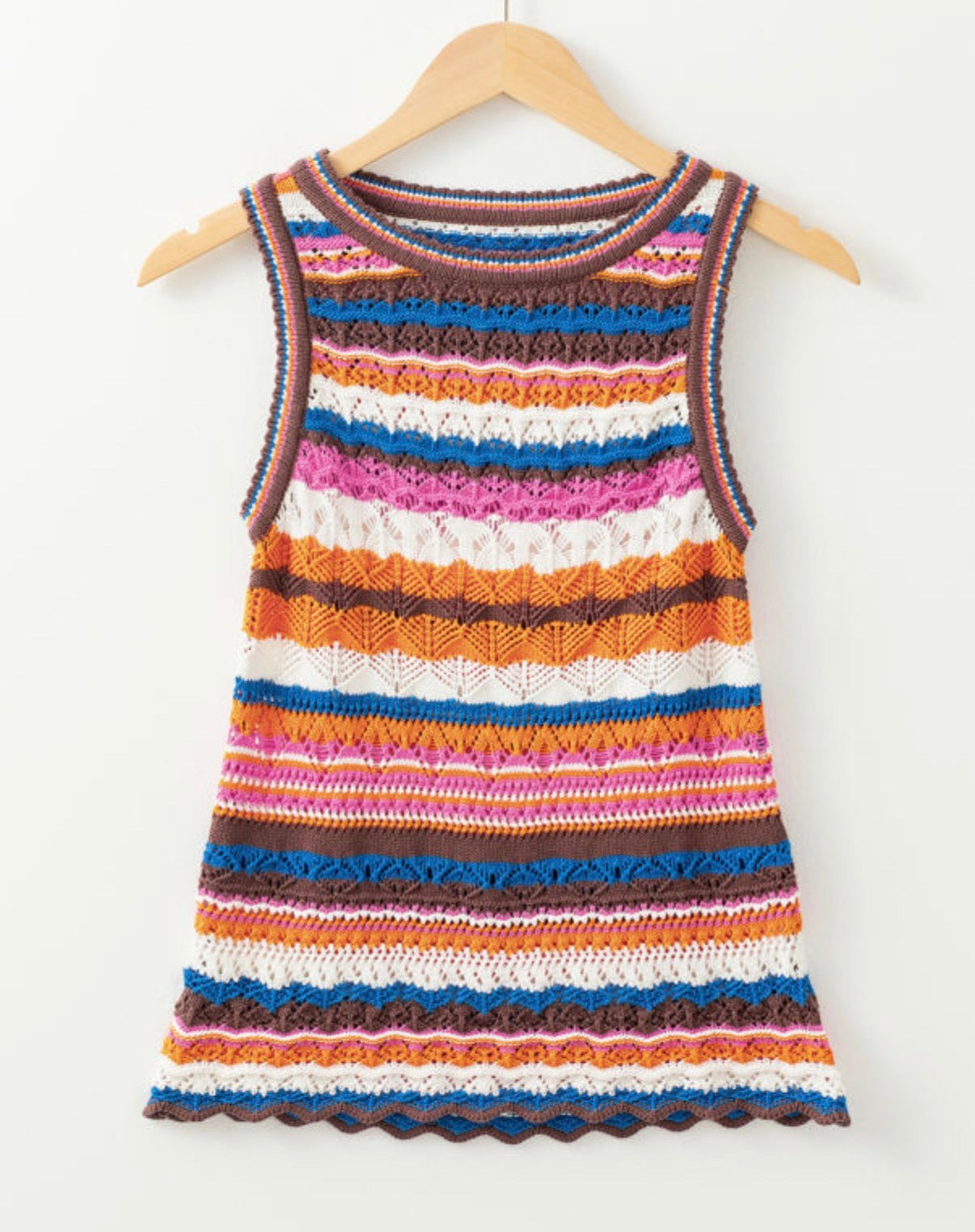 Striped Textured Knit Crew Neck Sweater Vest