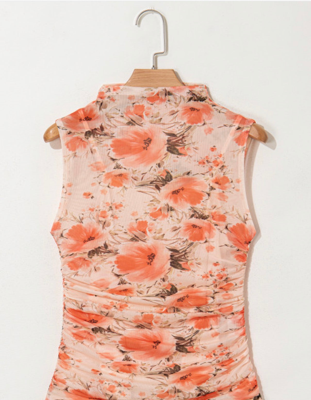 Peach Mesh Floral Slim Fit Tank