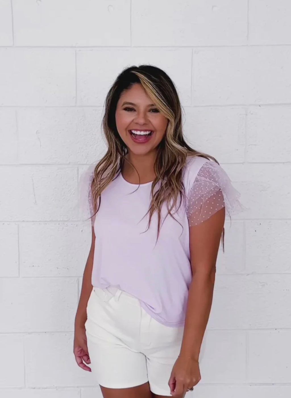 Tulle Sleeve Top in Lavender