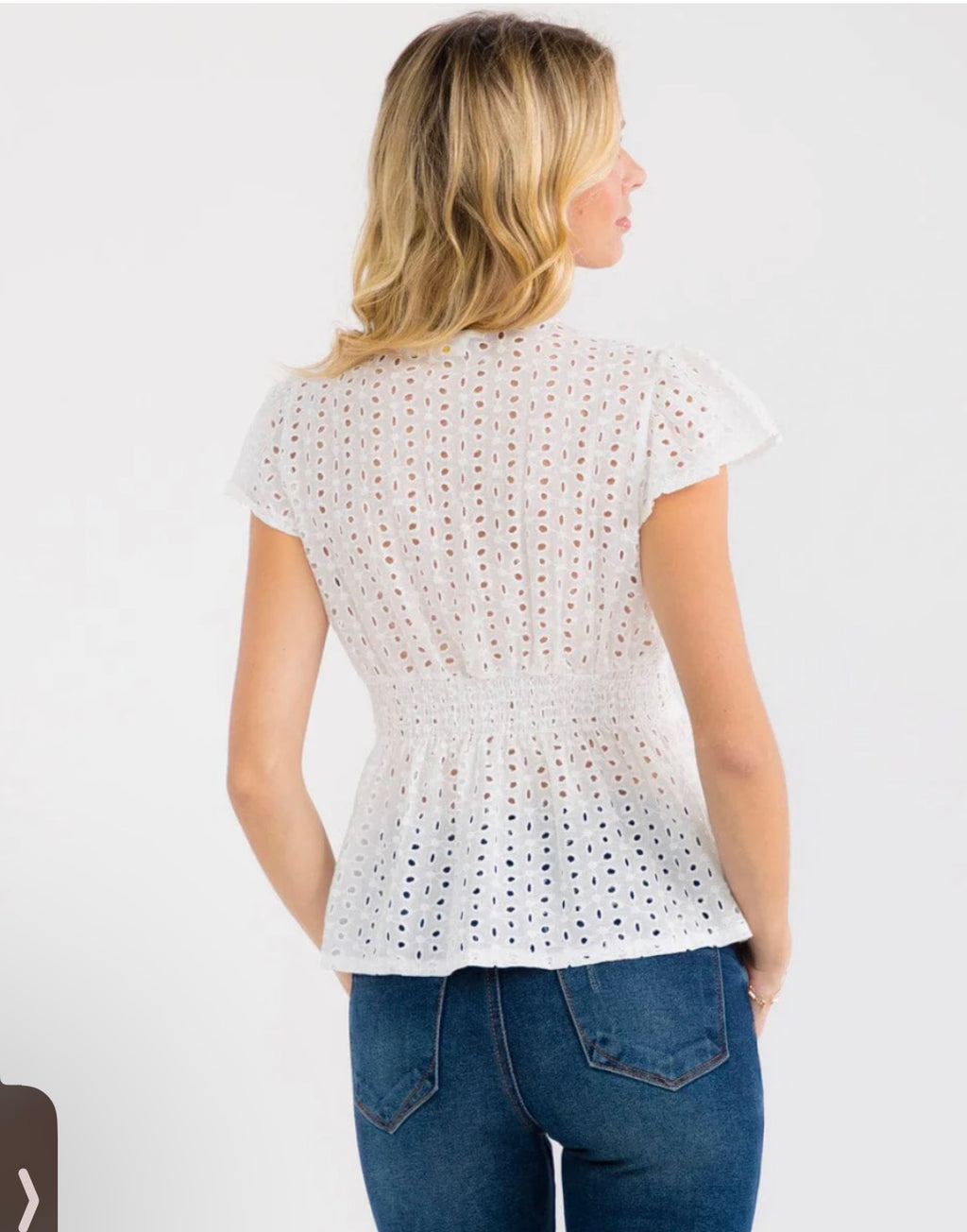 V Neck Ruffle Eyelet Top