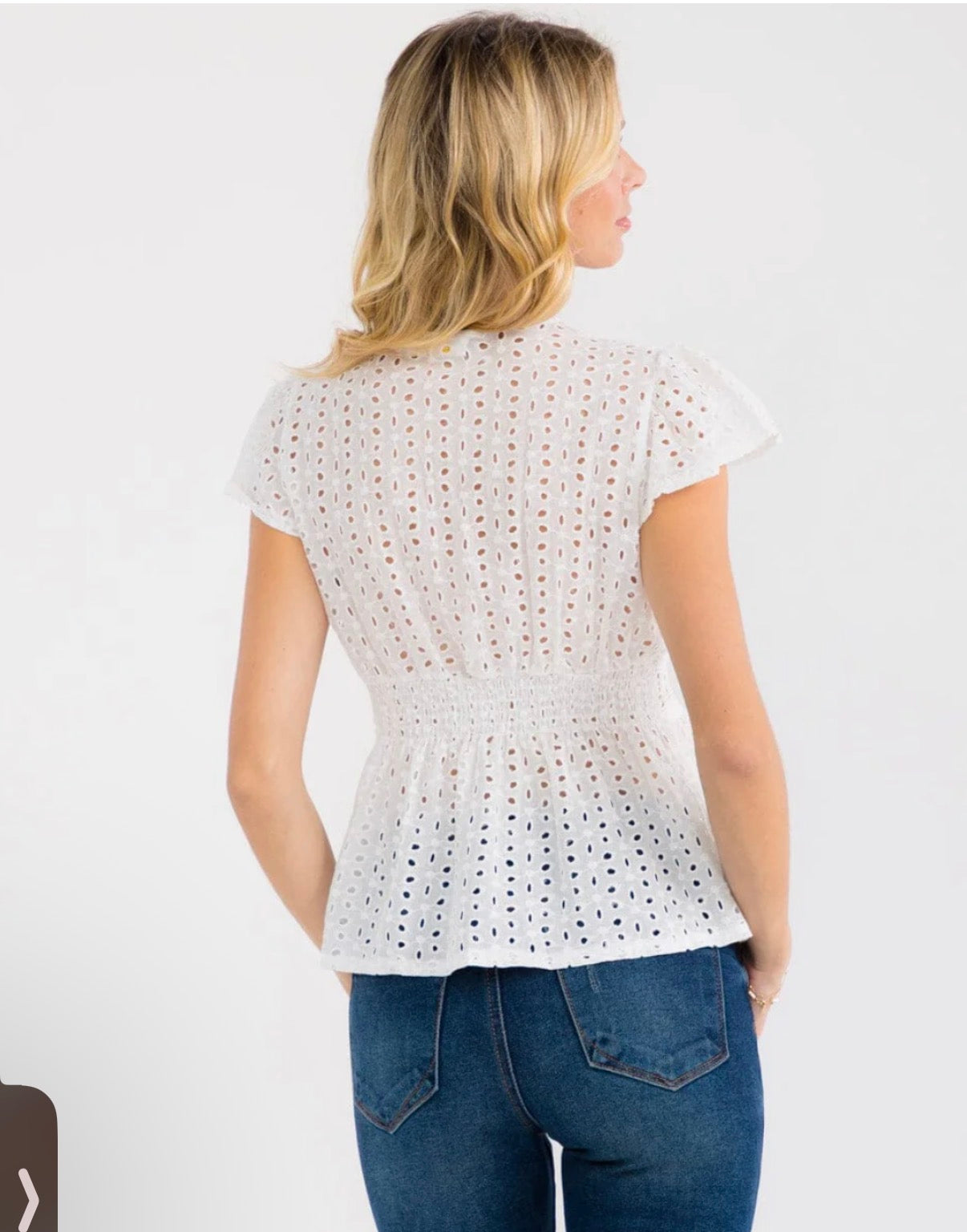 V Neck Ruffle Eyelet Top