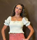 Short Puff Sleeve Square Neck Smock Top